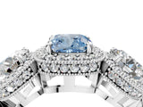White gold Three-Stone Fancy Blue Cushion Cut Halo Diamond Milgrain Band with Four-Prong Setting_4