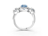 White gold Three-Stone Fancy Blue Cushion Cut Halo Diamond Ring with Pave Band and Four-Prong Setting_3