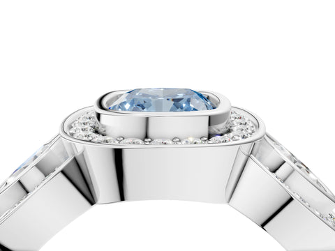 White gold Three-Stone Fancy Blue Cushion Cut Halo Pavé Diamond Ring_4