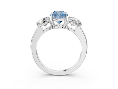 White gold Three-Stone Fancy Blue Cushion  Cut Solitaire Ring with Prong Setting on a Classic Band_64