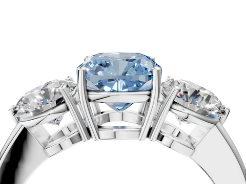 White gold Three-Stone Fancy Blue Cushion  Cut Solitaire Ring with Prong Setting on a Classic Band_65