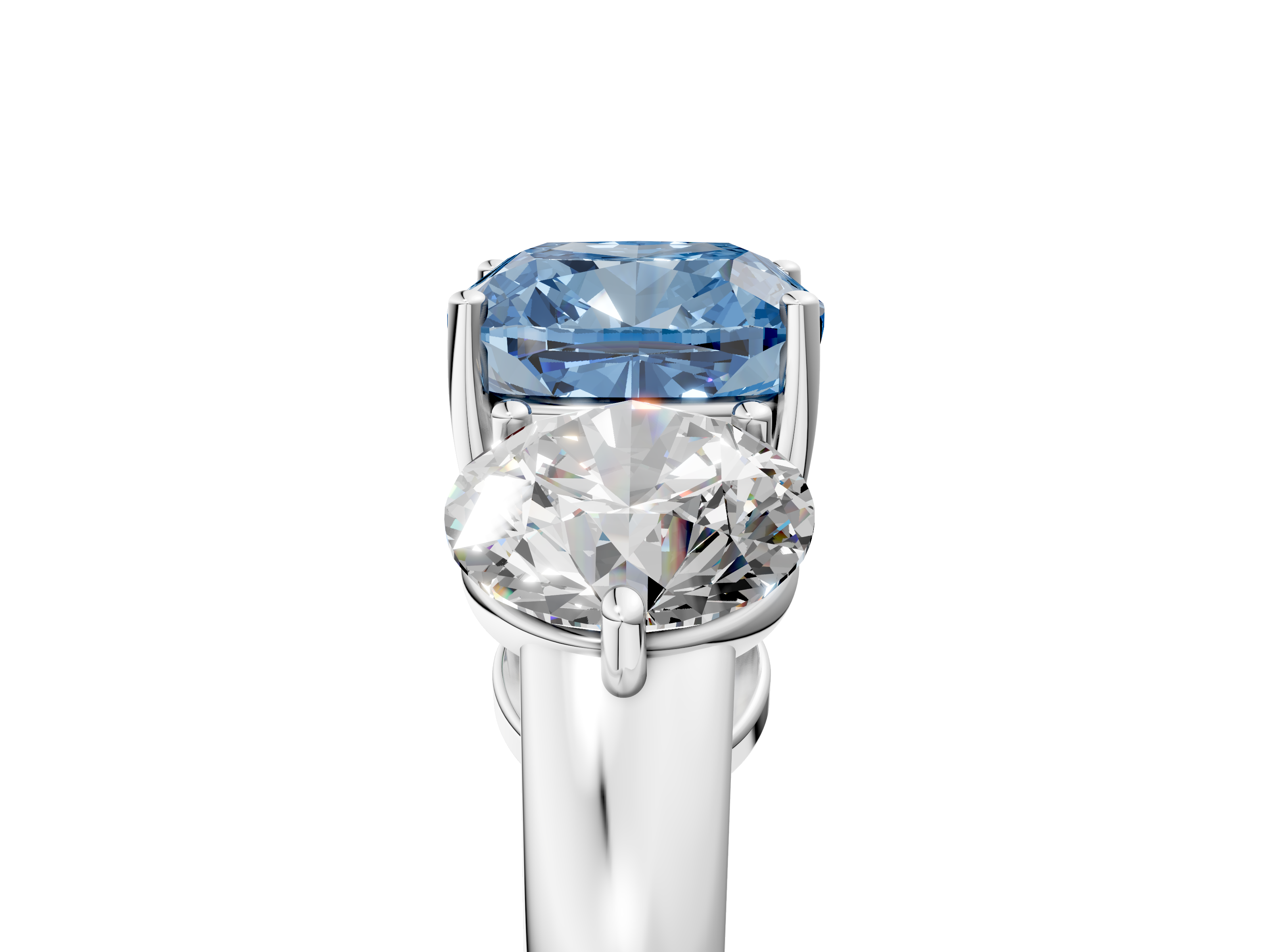 White gold Three-Stone Fancy Blue Cushion  Cut Solitaire Ring with Prong Setting on a Classic Band_66