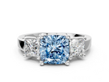 White gold Three-Stone Fancy Blue Cushion  Cut Solitaire Ring with Prong Setting_3