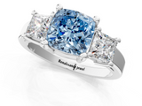 White gold Three-Stone Fancy Blue Cushion  Cut Solitaire Ring with Prong Setting_4