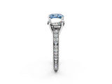 White gold Three-Stone Fancy Blue Cushion  Diamond Milgrain Pave Band with Prong Setting 2