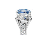White gold Three-Stone Fancy Blue Cushion  Diamond Milgrain Pave Band with Prong Setting 5