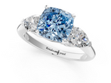 White gold Three-Stone Fancy Blue Cushion  Diamond Ring with Pear Side Stones in Four-Prong Setting_106