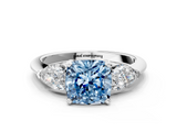 White gold Three-Stone Fancy Blue Cushion  Diamond Ring with Pear Side Stones in Four-Prong Setting_113