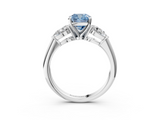 White gold Three-Stone Fancy Blue Cushion  Diamond Ring with Pear Side Stones in Four-Prong Setting_116
