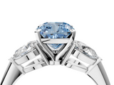 White gold Three-Stone Fancy Blue Cushion  Diamond Ring with Pear Side Stones in Four-Prong Setting_117
