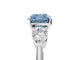 White gold Three-Stone Fancy Blue Cushion  Diamond Ring with Pear Side Stones in Four-Prong Setting_118
