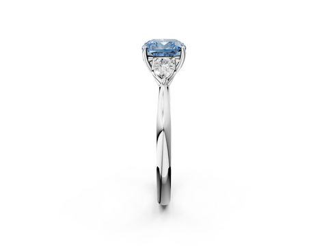 White gold Three-Stone Fancy Blue Cushion  Diamond Solitaire Ring with Pear Side Stones and Four-Prong Setting_33