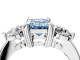 White gold Three-Stone Fancy Blue Emerald  Brilliant Cut Solitaire Ring with Prong Setting on a Classic Band 13