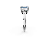 White gold Three-Stone Fancy Blue Emerald  Brilliant Cut Solitaire Ring with Prong Setting on a Classic Band 15