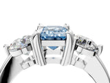 White gold Three-Stone Fancy Blue Emerald  Brilliant Cut Solitaire Ring with Prong Setting on a Classic Band 2