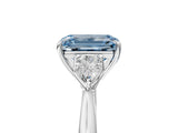 White gold Three-Stone Fancy Blue Emerald Cut Brilliant Diamond Solitaire Ring with Tapered Band and Four-Prong Setting_24