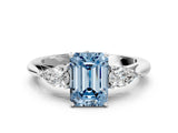 White gold Three-Stone Fancy Blue Emerald Cut Brilliant Diamond Solitaire Ring with Tapered Band and Four-Prong Setting_31
