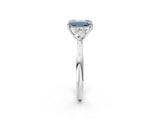 White gold Three-Stone Fancy Blue Emerald Cut Brilliant Diamond Solitaire Ring with Tapered Band and Four-Prong Setting_33