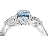 White gold Three-Stone Fancy Blue Emerald Cut Brilliant Diamond Solitaire Ring with Tapered Band and Four-Prong Setting_35