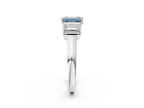 White gold Three-Stone Fancy Blue Emerald Cut Brilliant Diamond Trellis Ring with Comfort Fit Band_14