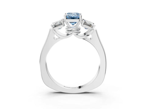 White gold Three-Stone Fancy Blue Emerald Cut Brilliant Diamond Trellis Ring with Comfort Fit Band_15