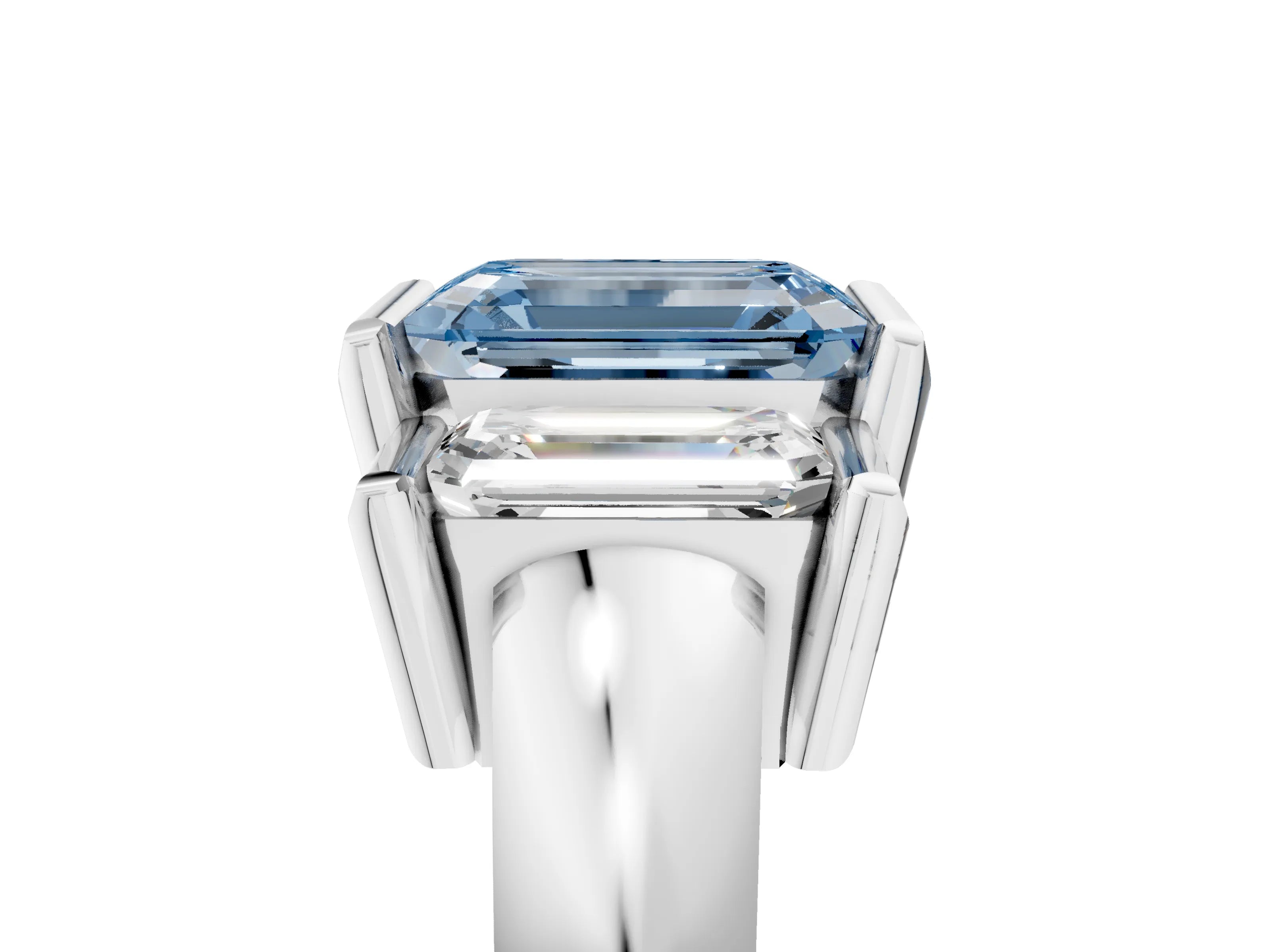 White gold Three Stone Fancy Blue Emerald Cut Cut Channel Set Diamond Ring_29
