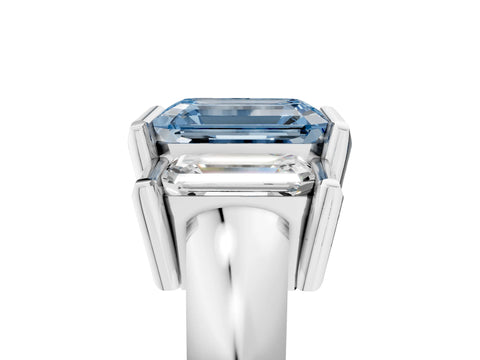 White gold Three Stone Fancy Blue Emerald Cut Cut Channel Set Diamond Ring_29