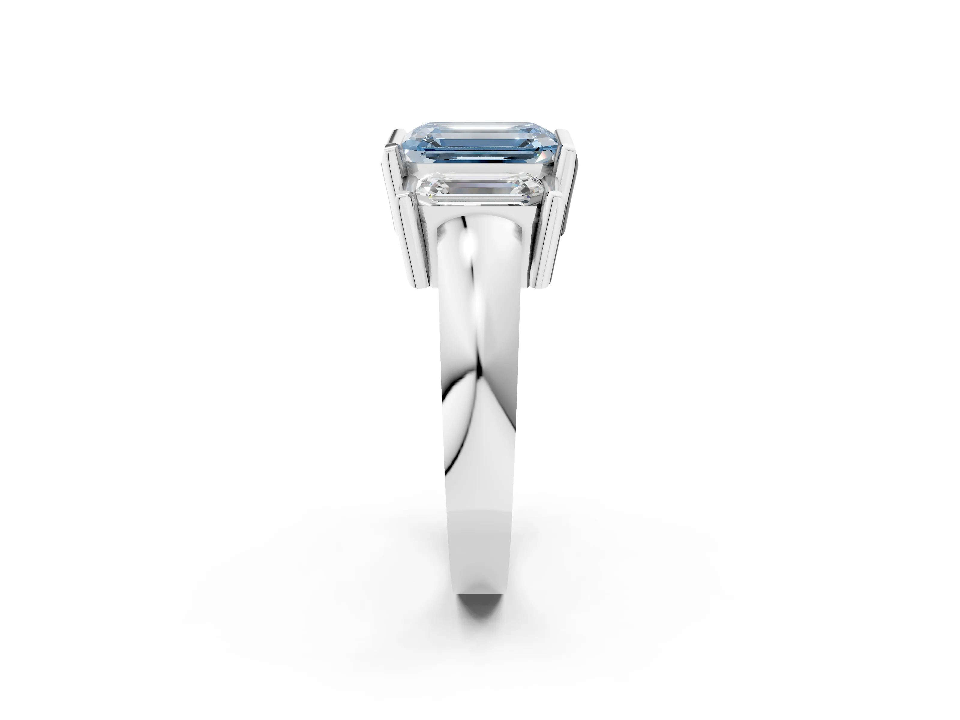 White gold Three Stone Fancy Blue Emerald Cut Cut Channel Set Diamond Ring_38
