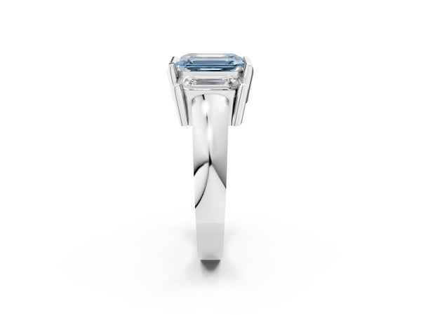 White gold Three Stone Fancy Blue Emerald Cut Cut Channel Set Diamond Ring