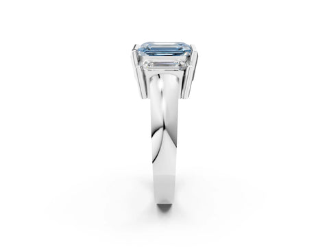 White gold Three Stone Fancy Blue Emerald Cut Cut Channel Set Diamond Ring_38