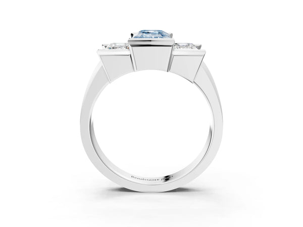 White gold Three Stone Fancy Blue Emerald Cut Cut Channel Set Diamond Ring