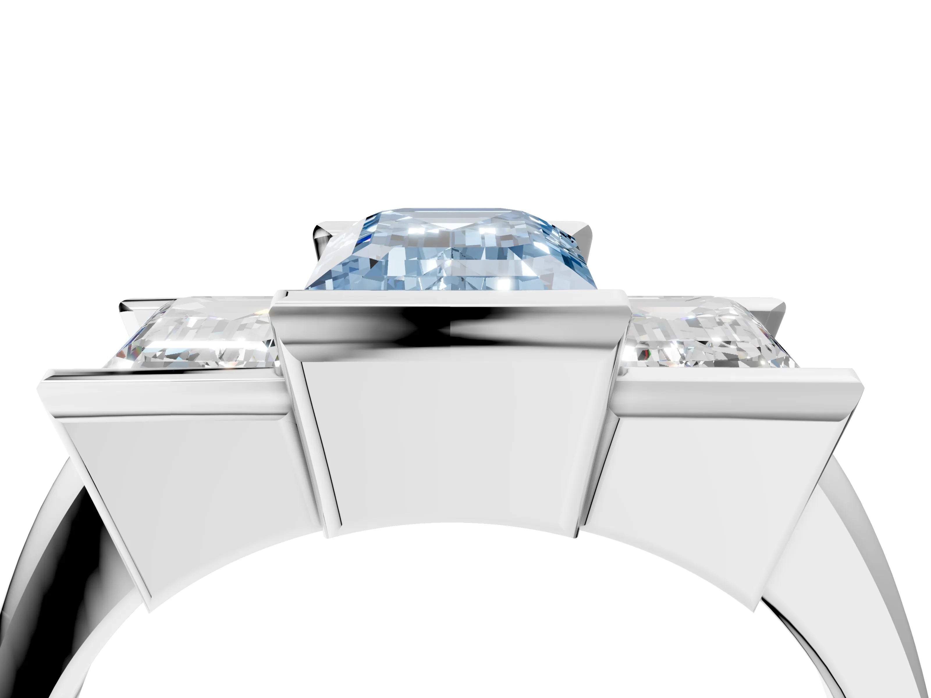 White gold Three Stone Fancy Blue Emerald Cut Cut Channel Set Diamond Ring_40