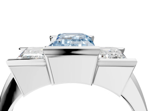 White gold Three Stone Fancy Blue Emerald Cut Cut Channel Set Diamond Ring_40