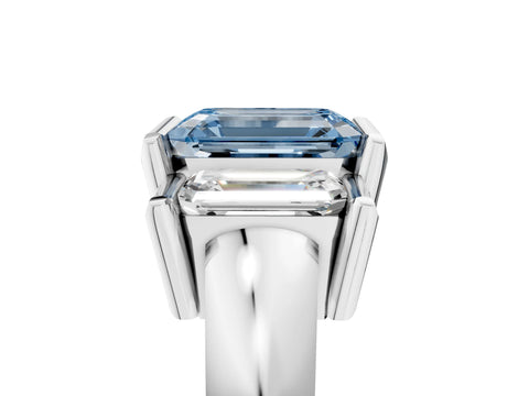 White gold Three Stone Fancy Blue Emerald Cut Cut Channel Set Diamond Ring_41
