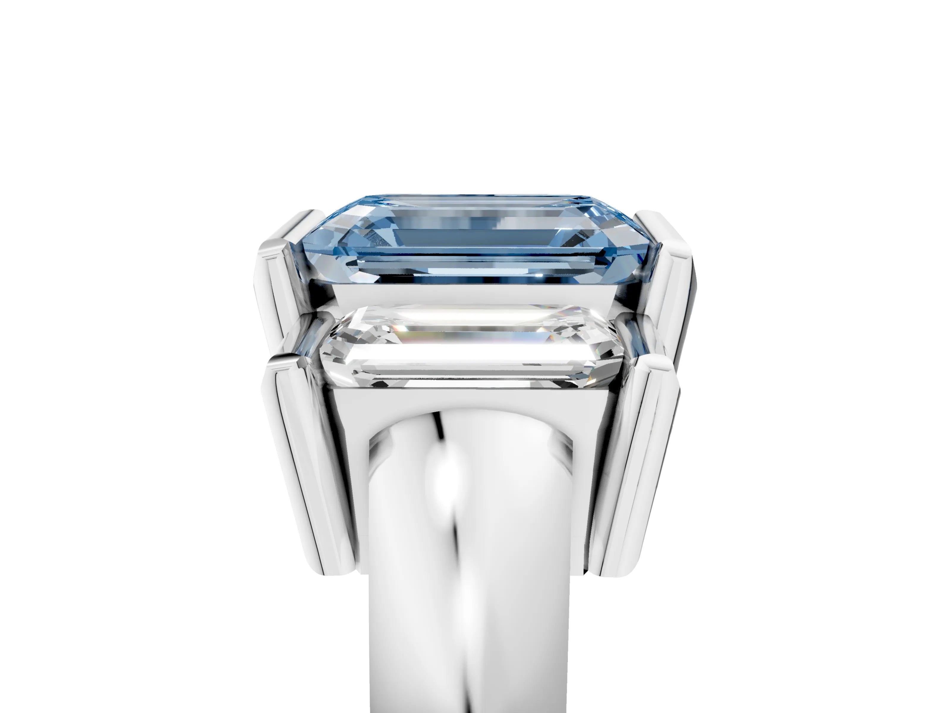 White gold Three Stone Fancy Blue Emerald Cut Cut Channel Set Diamond Ring_41