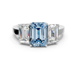 White gold Three-Stone Fancy Blue Emerald Cut Cut Diamond Engagement Ring with Flat Band and Four-Prong Setting_12