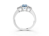 White gold Three-Stone Fancy Blue Emerald Cut Cut Diamond Engagement Ring with Flat Band and Four-Prong Setting_15
