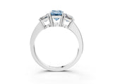 White gold Three-Stone Fancy Blue Emerald Cut Cut Diamond Engagement Ring with Flat Band and Four-Prong Setting_15