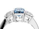 White gold Three-Stone Fancy Blue Emerald Cut Cut Diamond Engagement Ring with Flat Band and Four-Prong Setting_16