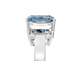 White gold Three-Stone Fancy Blue Emerald Cut Cut Diamond Engagement Ring with Flat Band and Four-Prong Setting_17