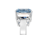 White gold Three-Stone Fancy Blue Emerald Cut Cut Diamond Engagement Ring with Flat Band and Four-Prong Setting_17