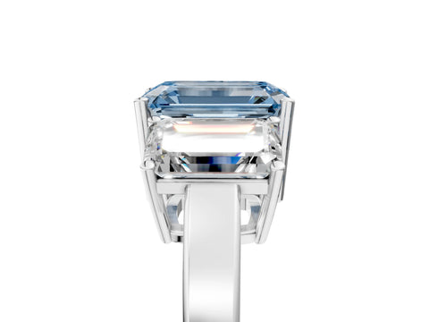 White gold Three-Stone Fancy Blue Emerald Cut Cut Diamond Engagement Ring with Flat Band and Four-Prong Setting_17