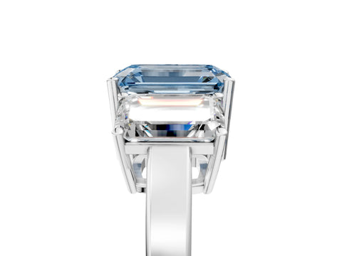 White gold Three-Stone Fancy Blue Emerald Cut Cut Diamond Engagement Ring with Flat Band and Four-Prong Setting_5