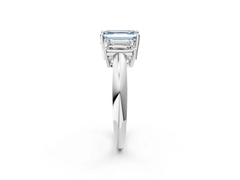 White gold Three-Stone Fancy Blue Emerald Cut Cut Diamond Engagement Ring with Prong Setting on a White Gold Band_14