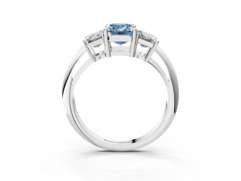White gold Three-Stone Fancy Blue Emerald Cut Cut Diamond Engagement Ring with Prong Setting on a White Gold Band_15