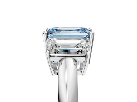 White gold Three-Stone Fancy Blue Emerald Cut Cut Diamond Engagement Ring with Prong Setting on a White Gold Band_17