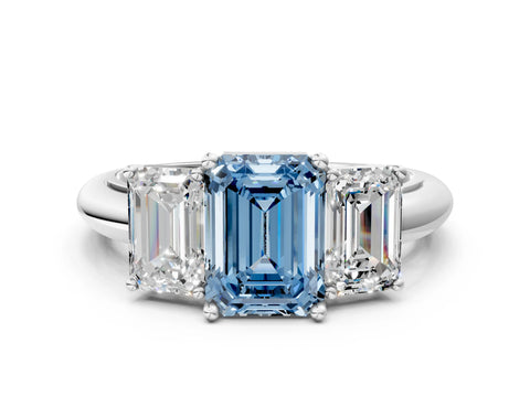 White gold Three-Stone Fancy Blue Emerald Cut Cut Diamond Engagement Ring with Prong Setting on a White Gold Band_24