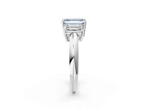 White gold Three-Stone Fancy Blue Emerald Cut Cut Diamond Engagement Ring with Prong Setting on a White Gold Band_38