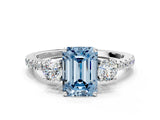 White gold Three-Stone Fancy Blue Emerald Cut Cut Diamond Pavé Band with Prong Setting_33