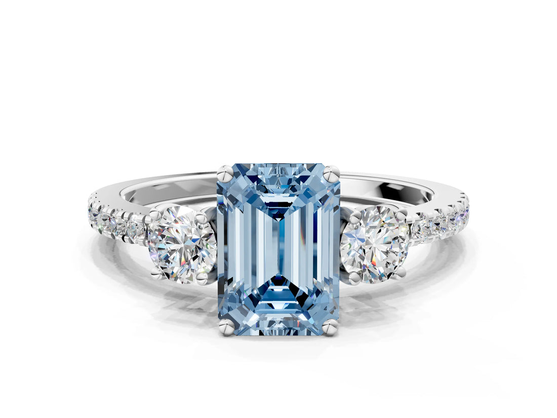 White gold Three-Stone Fancy Blue Emerald Cut Cut Diamond Pavé Band with Prong Setting_39